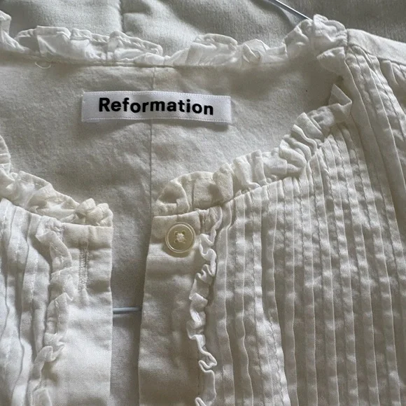 Reformation Ivory Ruffled Blouse